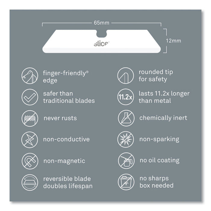 Safety Utility Knife Blades, Rounded Tip, Ceramic Zirconium Oxide, 3/Pack