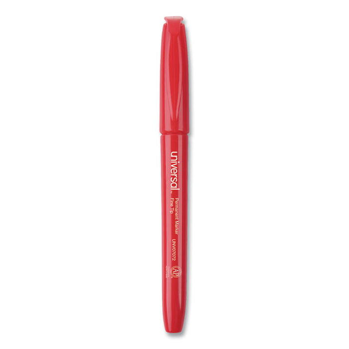 Pen-Style Permanent Marker, Fine Bullet Tip, Red, Dozen