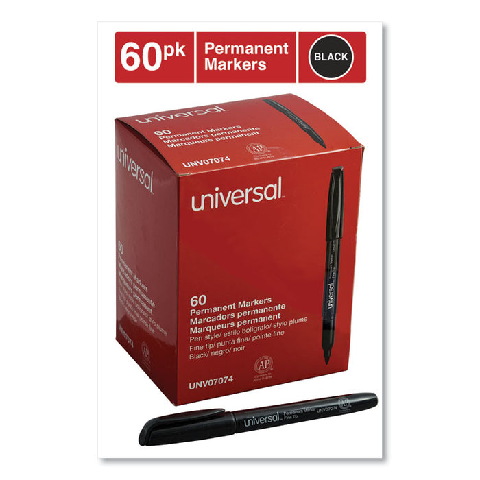 Pen-Style Permanent Marker Value Pack, Fine Bullet Tip, Black, 60/Pack