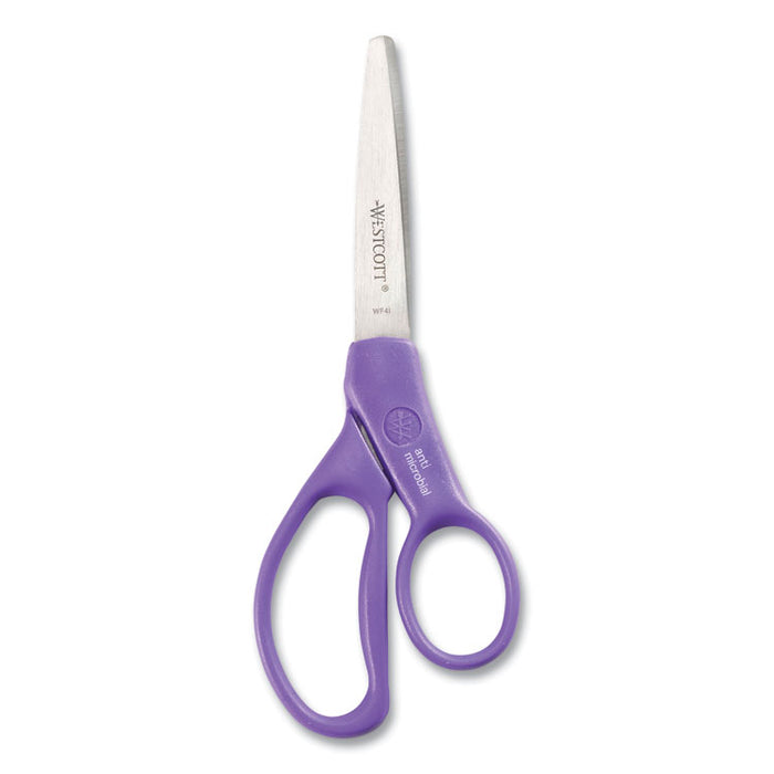 Student Scissors with Antimicrobial Protection, Pointed Tip, 7" Long, 3" Cut Length, Randomly Assorted Straight Handles