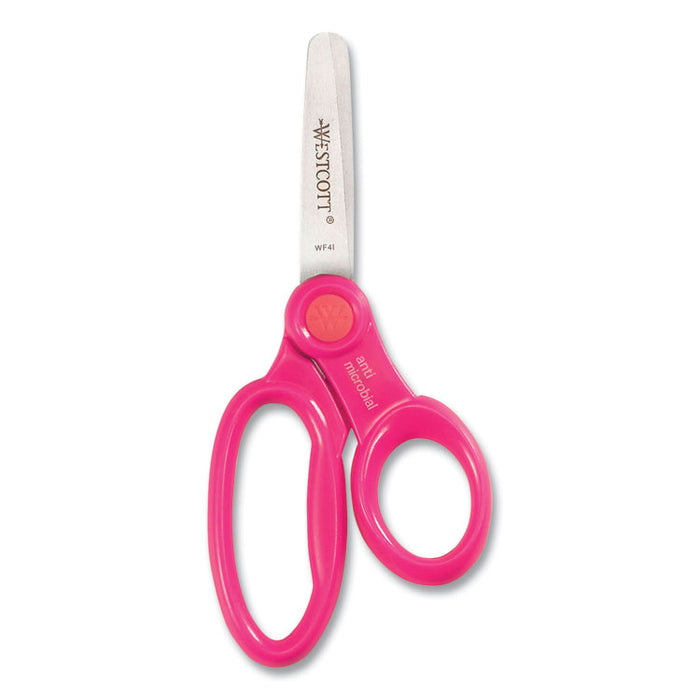 Kids' Scissors with Antimicrobial Protection, Rounded Tip, 5" Long, 2" Cut Length, Randomly Assorted Straight Handles