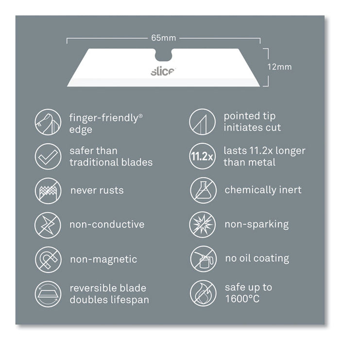 Safety Utility Knife Blades, Pointed Tip, Ceramic Zirconium Oxide, 3/Pack