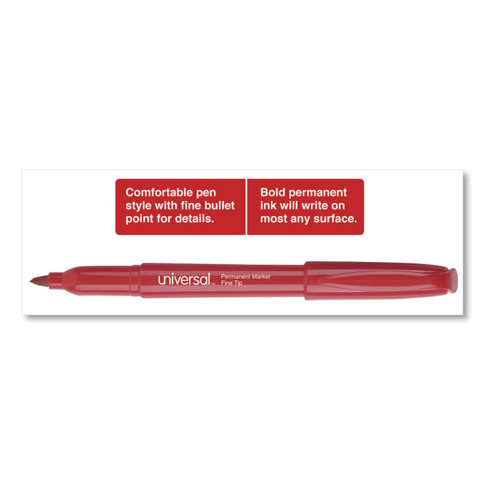 Pen-Style Permanent Marker, Fine Bullet Tip, Red, Dozen