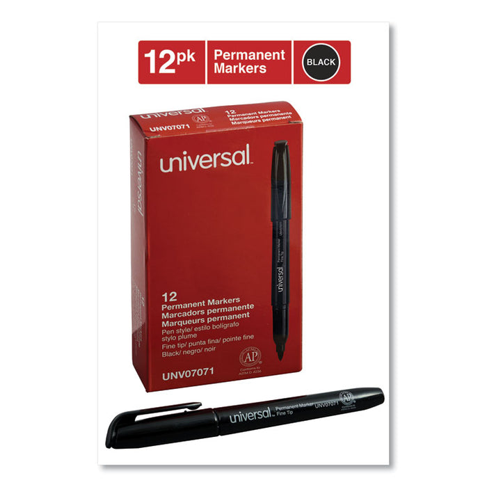 Pen-Style Permanent Marker, Fine Bullet Tip, Black, Dozen