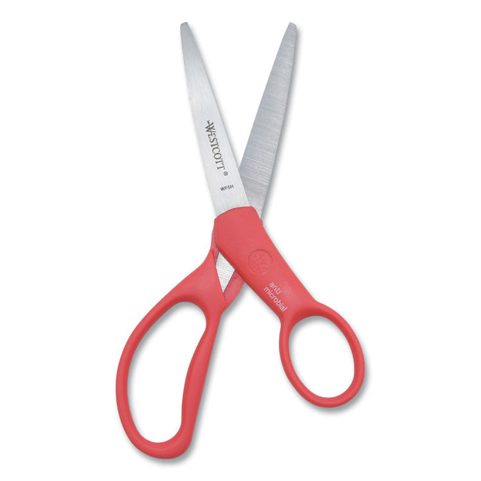 Student Scissors with Antimicrobial Protection, Pointed Tip, 7" Long, 3" Cut Length, Randomly Assorted Straight Handles