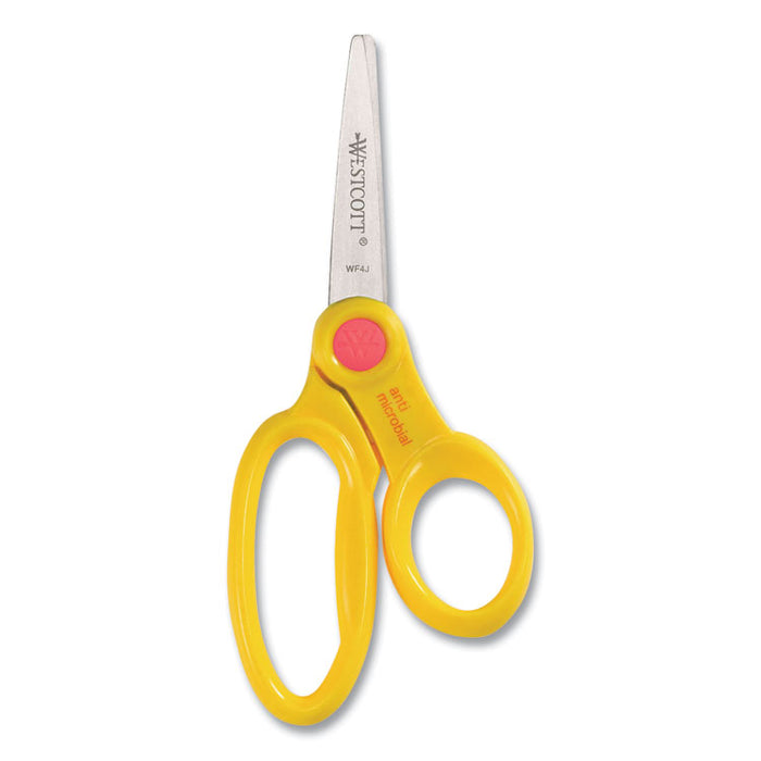 Scissor Caddy with Kids' Scissors, 5" Long, 2" Cut Length, Light Blue; Light Green; Pink; Yellow, Straight Handles, 24/Set