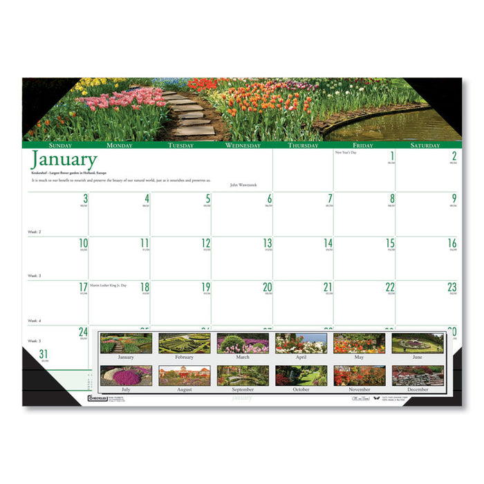 Recycled Gardens of the World Photo Monthly Desk Pad Calendar, 22 x 17, 2020