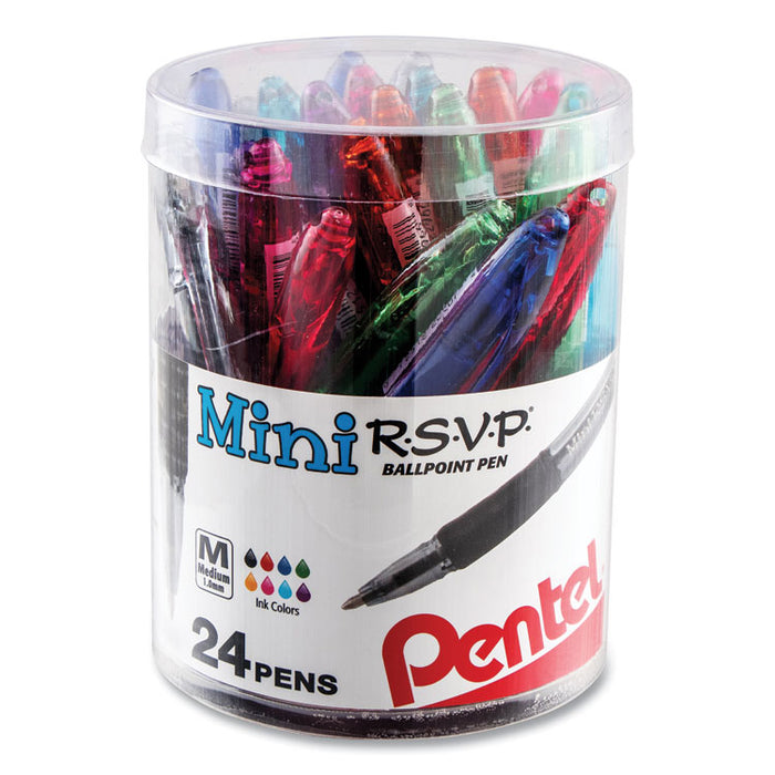 R.S.V.P. Mini Ballpoint Pen, Stick, Medium 1 mm, Assorted Ink and Barrel Colors, 24/Pack