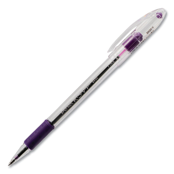 R.S.V.P. Ballpoint Pen, Stick, Fine 0.7 mm, Violet Ink, Clear/Violet Barrel, Dozen