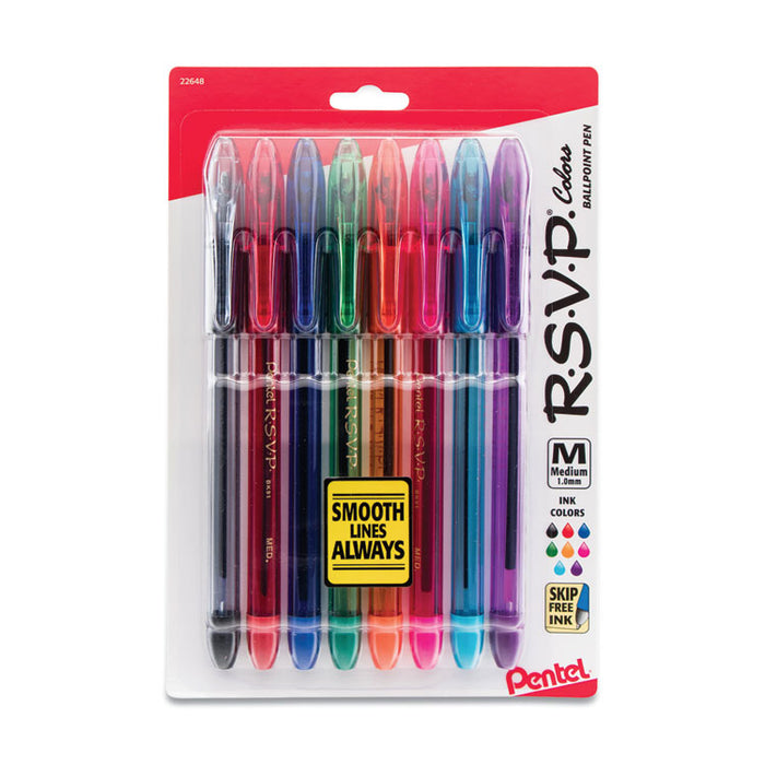 R.S.V.P. Ballpoint Pen, Stick, Medium 1 mm, Assorted Ink and Barrel Colors, 8/Pack