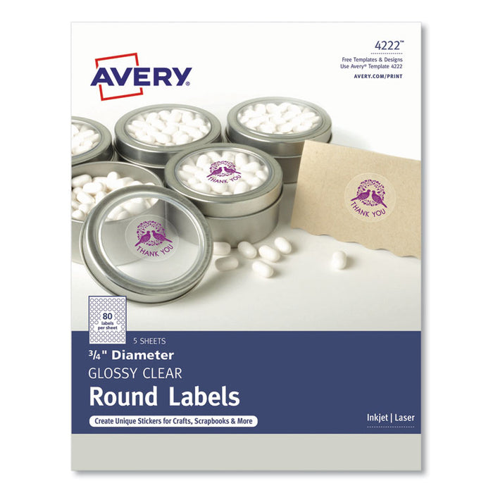 Printable Self-Adhesive Permanent ID Labels w/Sure Feed, 3/4" dia, Clear, 400/PK