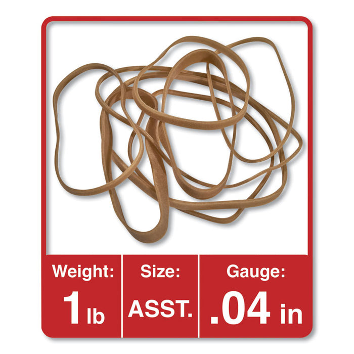 Rubber Bands, Size 54 (Assorted), Assorted Gauges, Beige, 1 lb Box