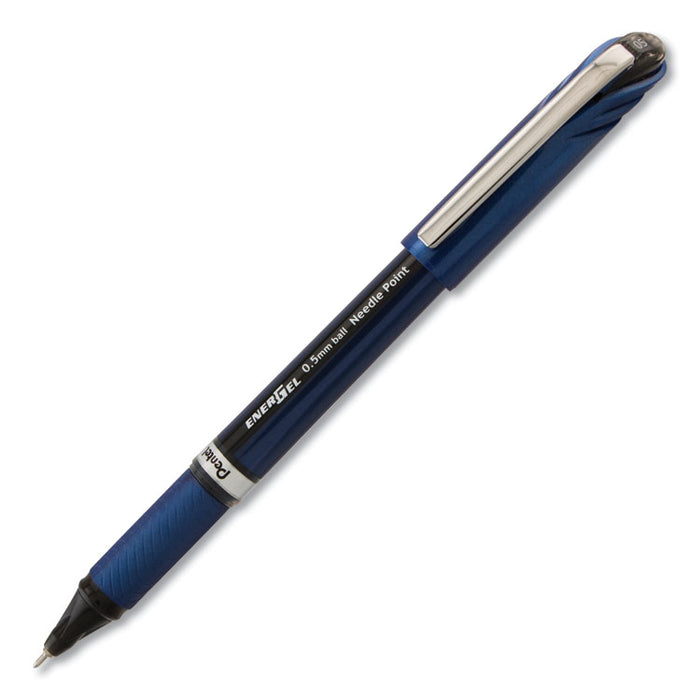 EnerGel NV Gel Pen, Stick, Fine 0.5 mm Needle Tip, Black Ink, Gray Barrel, Dozen