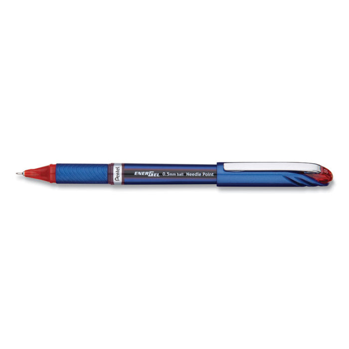 EnerGel NV Gel Pen, Stick, Fine 0.5 mm Needle Tip, Red Ink, Red Barrel, Dozen