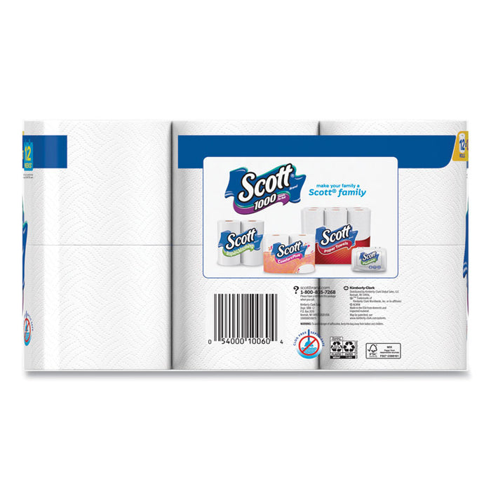 Toilet Paper, Septic Safe, 1-Ply, White, 1000 Sheets/Roll, 12 Rolls/Pack, 4 Pack/Carton
