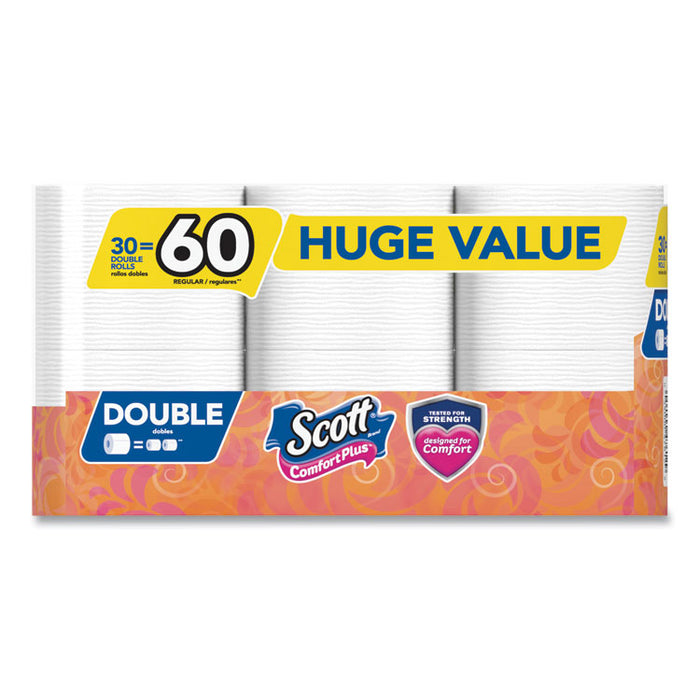 ComfortPlus Toilet Paper, Double Roll, Bath Tissue, Septic Safe, 1-Ply, White, 231 Sheets/Roll, 30 Rolls/Pack