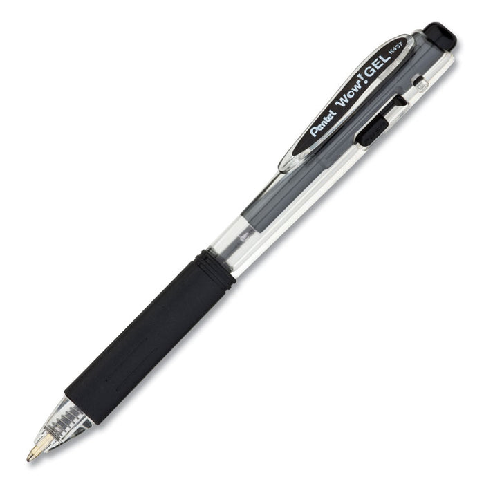 WOW! Gel Pen, Retractable, Medium 0.7 mm, Black Ink, Clear/Black Barrel, Dozen