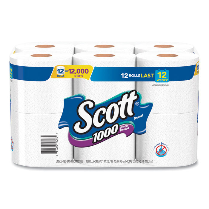 Toilet Paper, Septic Safe, 1-Ply, White, 1000 Sheets/Roll, 12 Rolls/Pack, 4 Pack/Carton