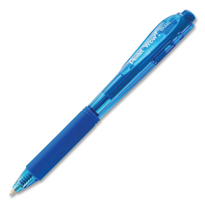 WOW! Retractable Ballpoint Pen, Medium 1 mm, Blue Ink/Barrel, Dozen