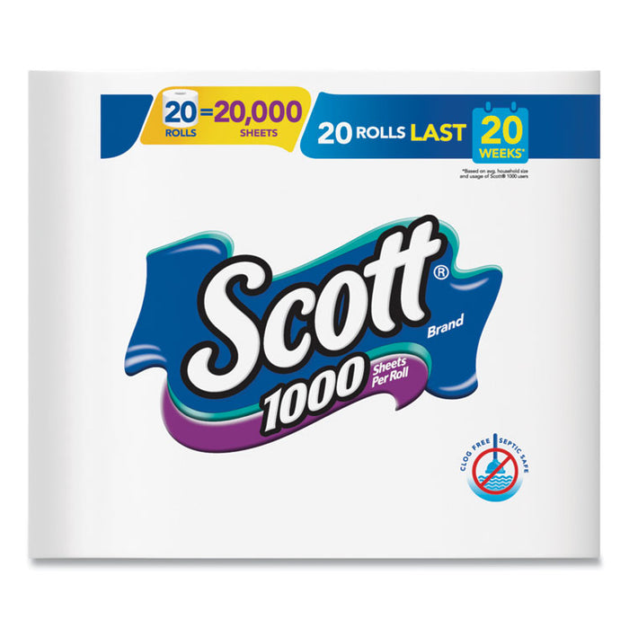 Standard Roll Bathroom Tissue, Septic Safe, 1-Ply, White, 20/Pack, 2 Packs/Carton