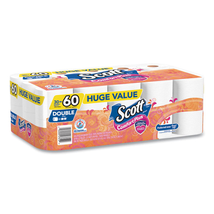 ComfortPlus Toilet Paper, Double Roll, Bath Tissue, Septic Safe, 1-Ply, White, 231 Sheets/Roll, 30 Rolls/Pack