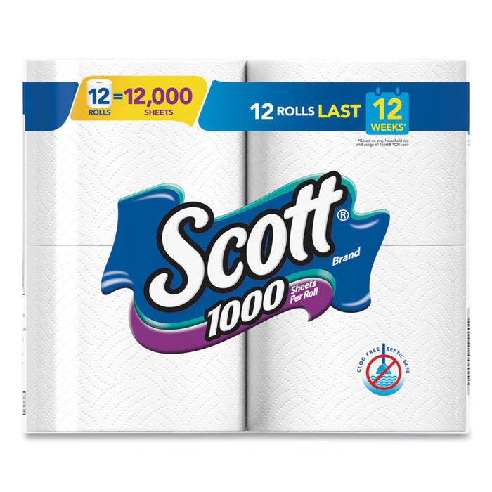 Toilet Paper, Septic Safe, 1-Ply, White, 1000 Sheets/Roll, 12 Rolls/Pack, 4 Pack/Carton