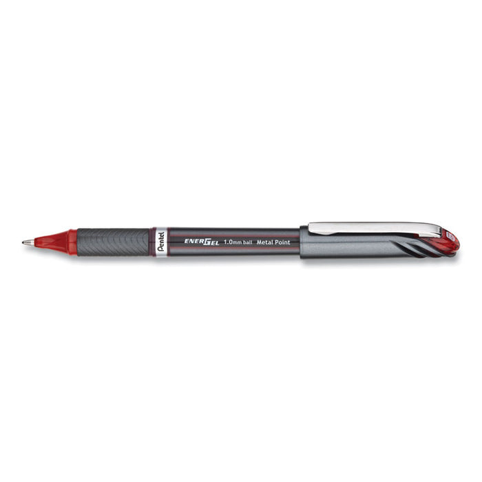 EnerGel NV Stick Gel Pen, 1 mm Metal Tip, Red Ink/Barrel, Dozen