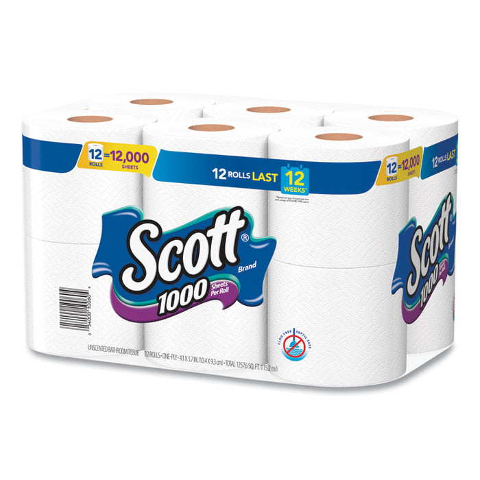 Toilet Paper, Septic Safe, 1-Ply, White, 1000 Sheets/Roll, 12 Rolls/Pack, 4 Pack/Carton