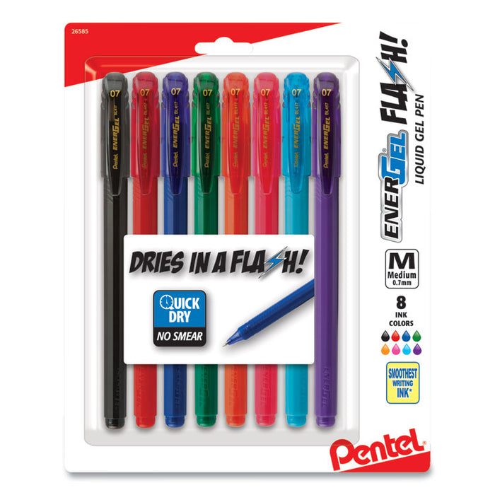 EnerGel Flash Stick Gel Pen, Medium 0.7mm, Assorted Ink/Barrel, 8/Pack