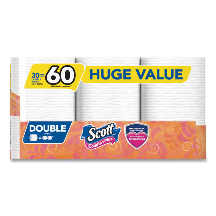 ComfortPlus Toilet Paper, Double Roll, Bath Tissue, Septic Safe, 1-Ply, White, 231 Sheets/Roll, 30 Rolls/Pack