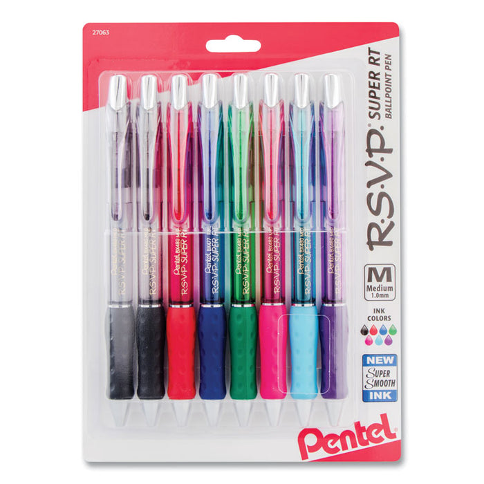 R.S.V.P. Super RT Retractable Ballpoint Pen, 1mm, Assorted Ink/Barrel, 8/Pack