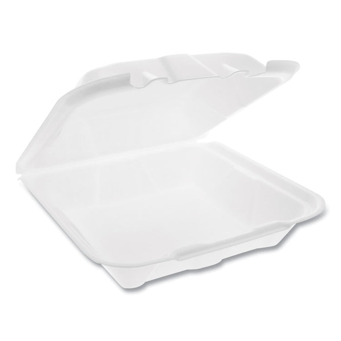 Vented Foam Hinged Lid Container, Dual Tab Lock Economy, 9.13 x 9 x 3.25, White, 150/Carton
