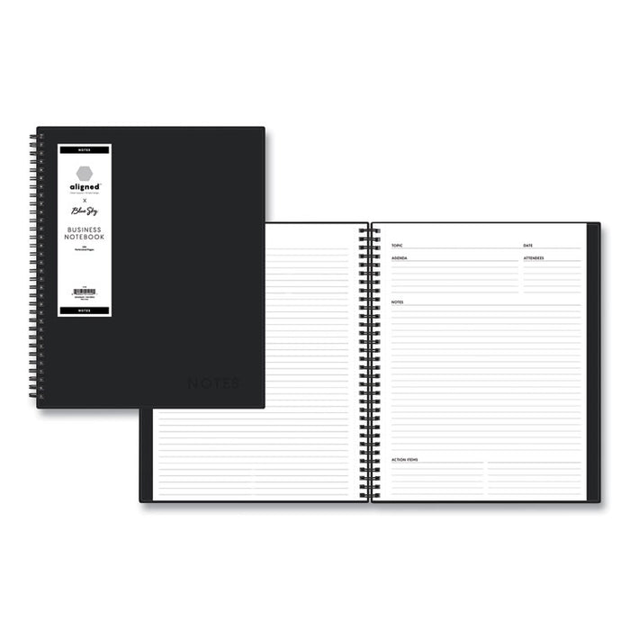 Aligned Business Notebook, 1 Subject, Meeting Notes Format, Narrow Rule, Black Cover, 11 x 8.5, 78 Sheets