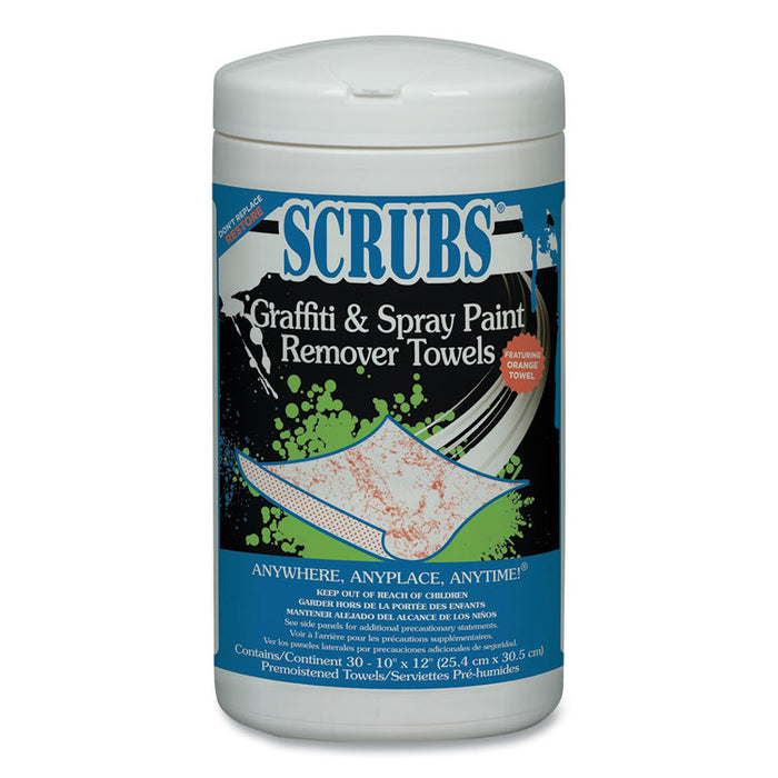 Graffiti and Paint Remover Towels, 10 x 12,  Orange on White, 30/Canister, 6 Canisters/Carton