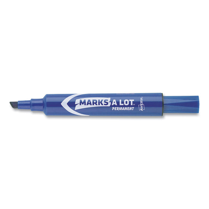MARKS A LOT Regular Desk-Style Permanent Marker, Broad Chisel Tip, Blue, Dozen (7886)