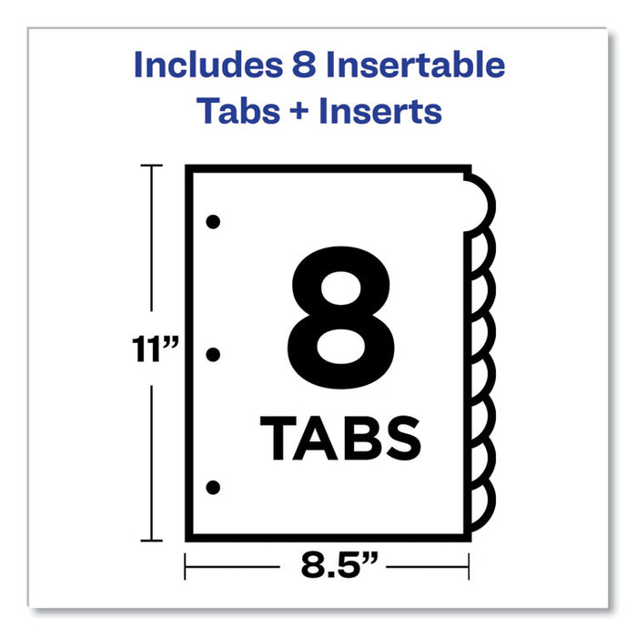 Insertable Style Edge Tab Plastic Dividers, 8-Tab, 11 x 8.5, Translucent, 1 Set