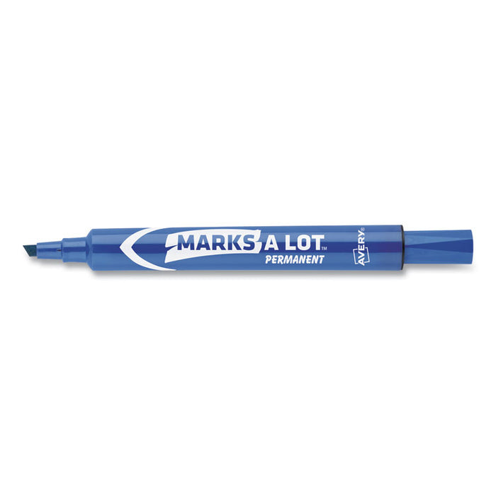 MARKS A LOT Large Desk-Style Permanent Marker, Broad Chisel Tip, Blue, Dozen (8886)