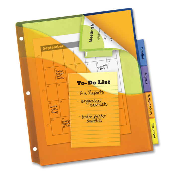 Insertable Big Tab Plastic Three-Pocket Corner Lock Dividers, 5-Tab, 11.13 x 9.25, Assorted, 1 Set