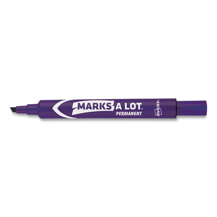 MARKS A LOT Large Desk-Style Permanent Marker, Broad Chisel Tip, Purple, Dozen (8884)