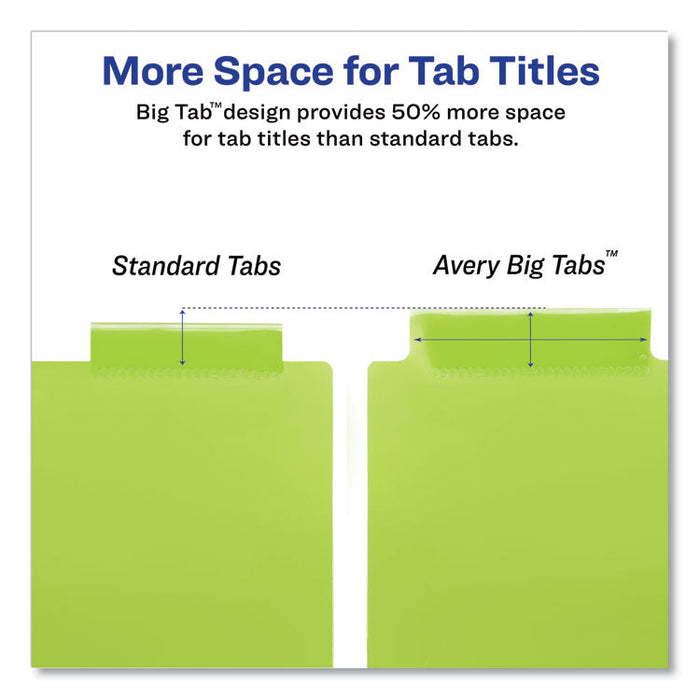 Insertable Big Tab Plastic 2-Pocket Dividers, 8-Tab, 11.13 x 9.25, Assorted, 1 Set