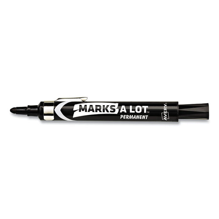 MARKS A LOT Large Desk-Style Permanent Marker with Metal Pocket Clip, Broad Bullet Tip, Black, Dozen