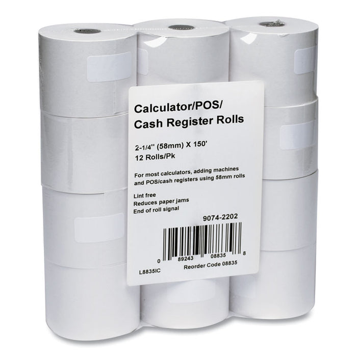 Impact Bond Paper Rolls, 2.25" x 150 ft, White, 12/Pack