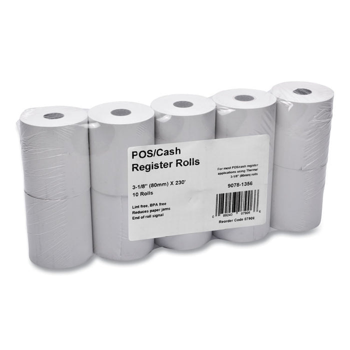 Direct Thermal Printing Thermal Paper Rolls, 3.13" x 230 ft, White, 10/Pack