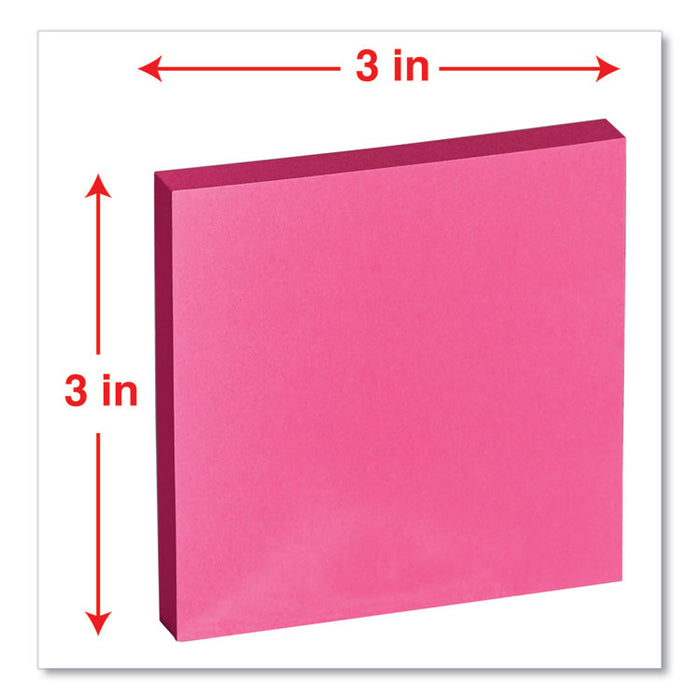 Fan-Folded Self-Stick Pop-Up Note Pads, 3" x 3", Assorted Bright Colors, 100 Sheets/Pad, 12 Pads/Pack