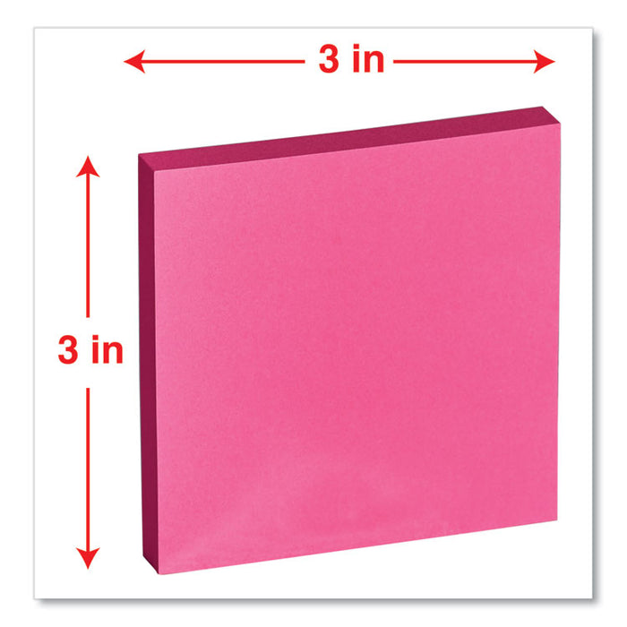 Fan-Folded Self-Stick Pop-Up Note Pads, 3" x 3", Assorted Neon Colors, 100 Sheets/Pad, 12 Pads/Pack