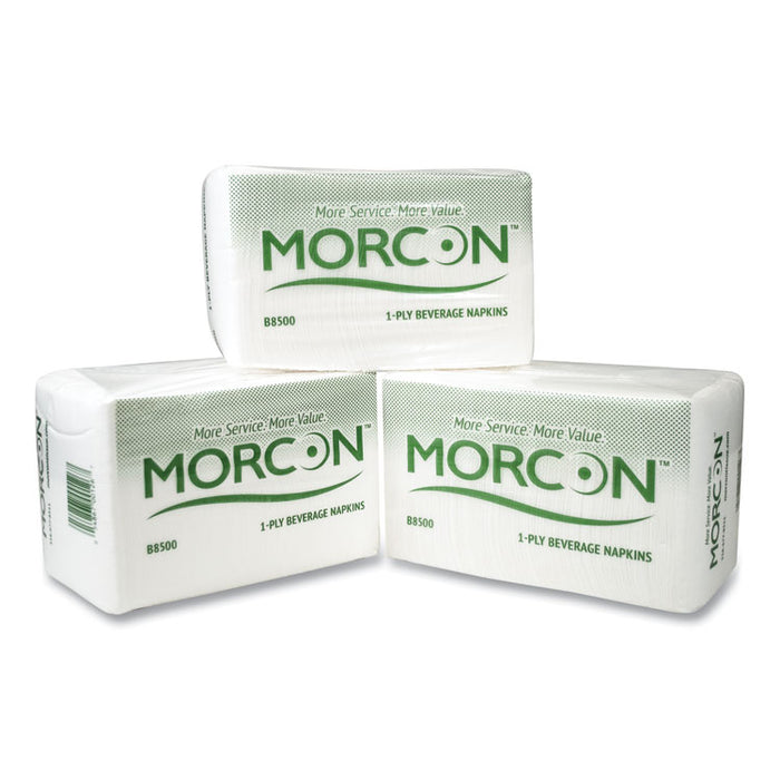 Morsoft Beverage Napkins, 9 x 9/4, White, 500/Pack, 8 Packs/Carton