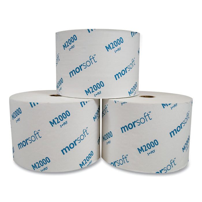 Small Core Bath Tissue, Septic Safe, 1-Ply, White, 3.9" x 4", 2000 Sheets/Roll, 24 Rolls/Carton