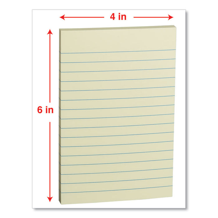 Self-Stick Note Pads, Note Ruled, 4" x 6", Yellow, 100 Sheets/Pad, 12 Pads/Pack