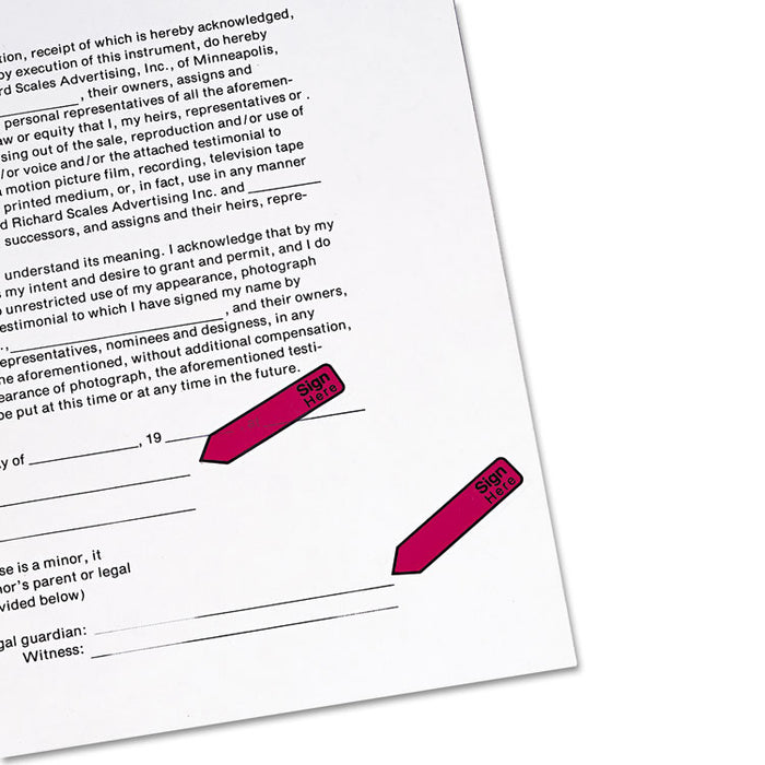 Arrow Message 0.5" Page Flags in Dispenser, "Sign Here", Red, 20 Flags Dispenser, 4 Dispensers/Pack
