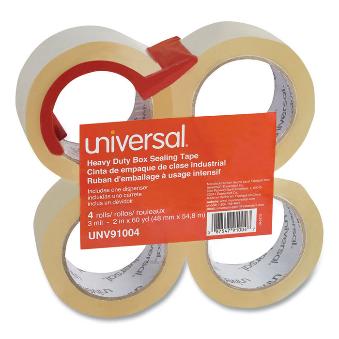 Heavy-Duty Box Sealing Tape with Dispenser, 3" Core, 1.88" x 60 yds, Clear, 4/Box
